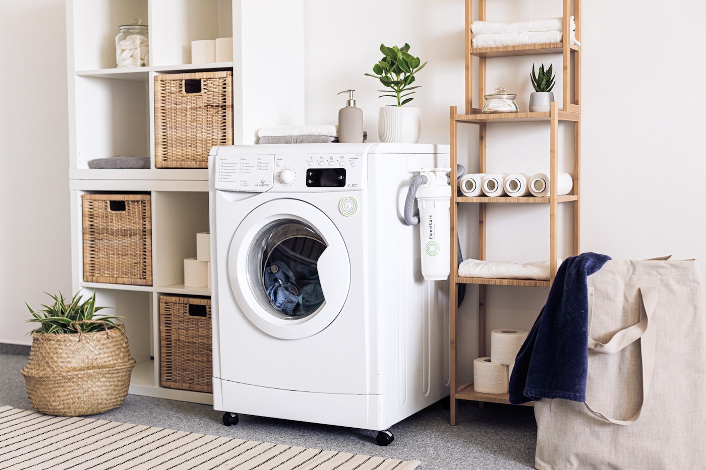 LG front-load washer in a styled laundry nook — professional appliance repair